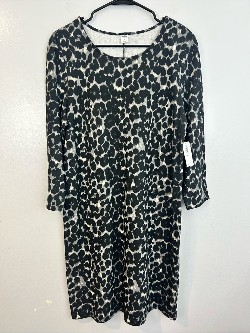 NWT Old Navy Grey Leopard Animal Print Cotton Shift Midi Dress Size Medium